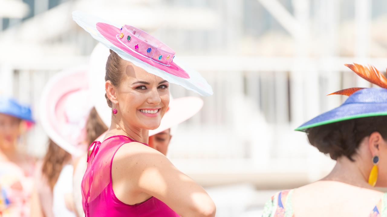 Fashions on the Field competitor Hannah West lining up before the first heats. Picture: Che Chorley