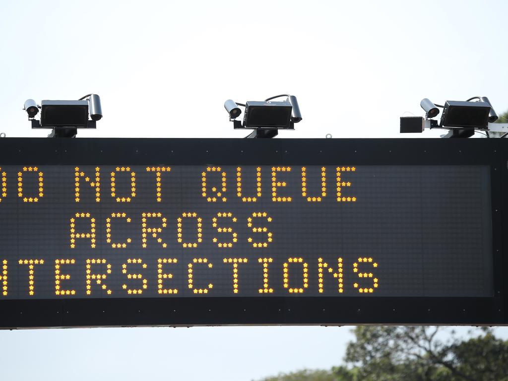 Three of the cameras fixed to a traffic sign on Anzac Parade at Moore Park near Alison Road. Picture: David Swift.