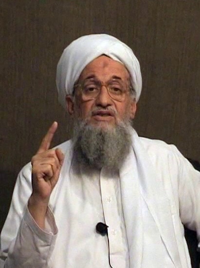 Wanted terrorist Ayman al-Zawahiri, pictured here giving a eulogy for slain al-Qaeda leader Osama bin Laden, has been killed by a targeted US drone strike.