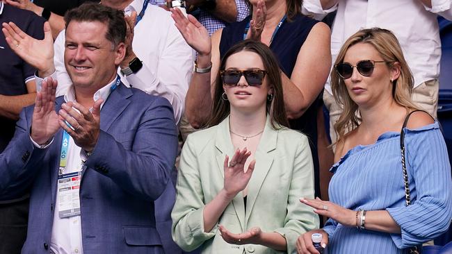 Karl Stefanovic, left, and wife Jasmine at the Australian Open. Picture: AAP