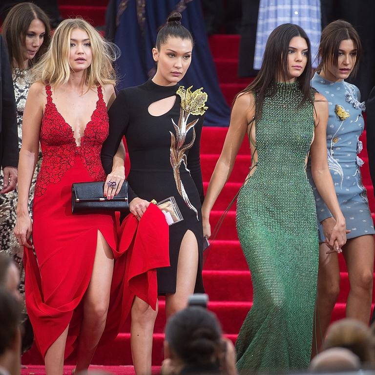 Model besties Gigi Hadid, Bella Hadid, Kendall Jenner and Hailey Baldwin attend the Costume Institute Benefit Gala at Metropolitan Museum of Art on May 4, 2015 in New York City. Picture: Getty