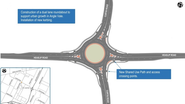 A new $30m roundabout is proposed for the intersection of Heaslip and Curtis roads in Angle Vale. Picture: DIT