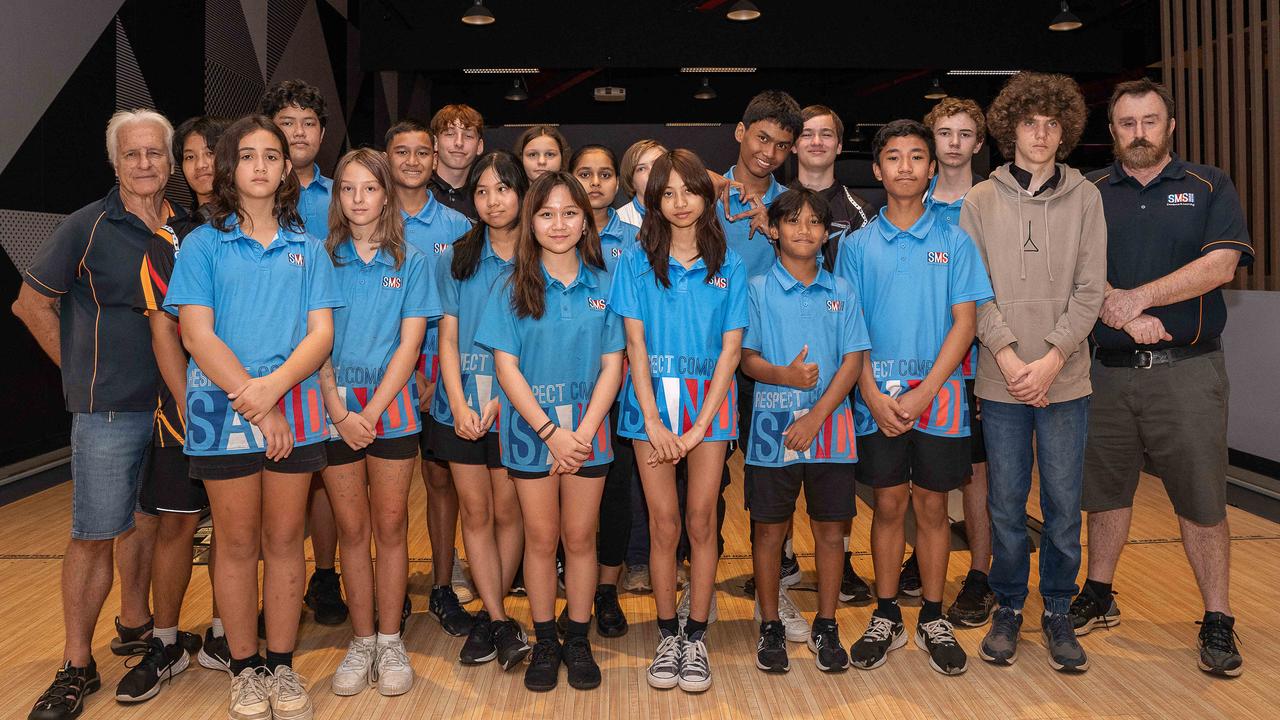 Sanderson Middle School students turned their arms over at the bowling alley to mark the end of term. Picture: Pema Tamang Pakhrin