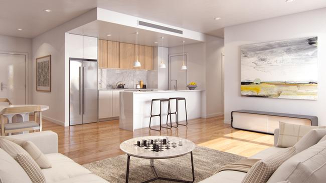 Artist’s impression of the living area inside a Mason Apartment.