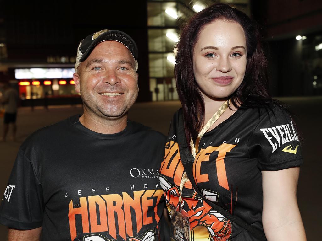 Marty Rowlands and Bianca Shaw at Horn-Mundine at Suncorp Stadium. Picture: Josh Woning/AAP