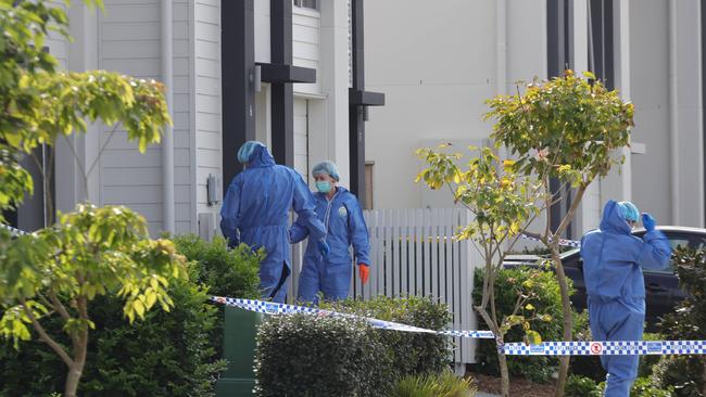 Police at the scene where notorious bikie Shane Bowden was gunned down in his driveway. Picture: Glenn Hampson