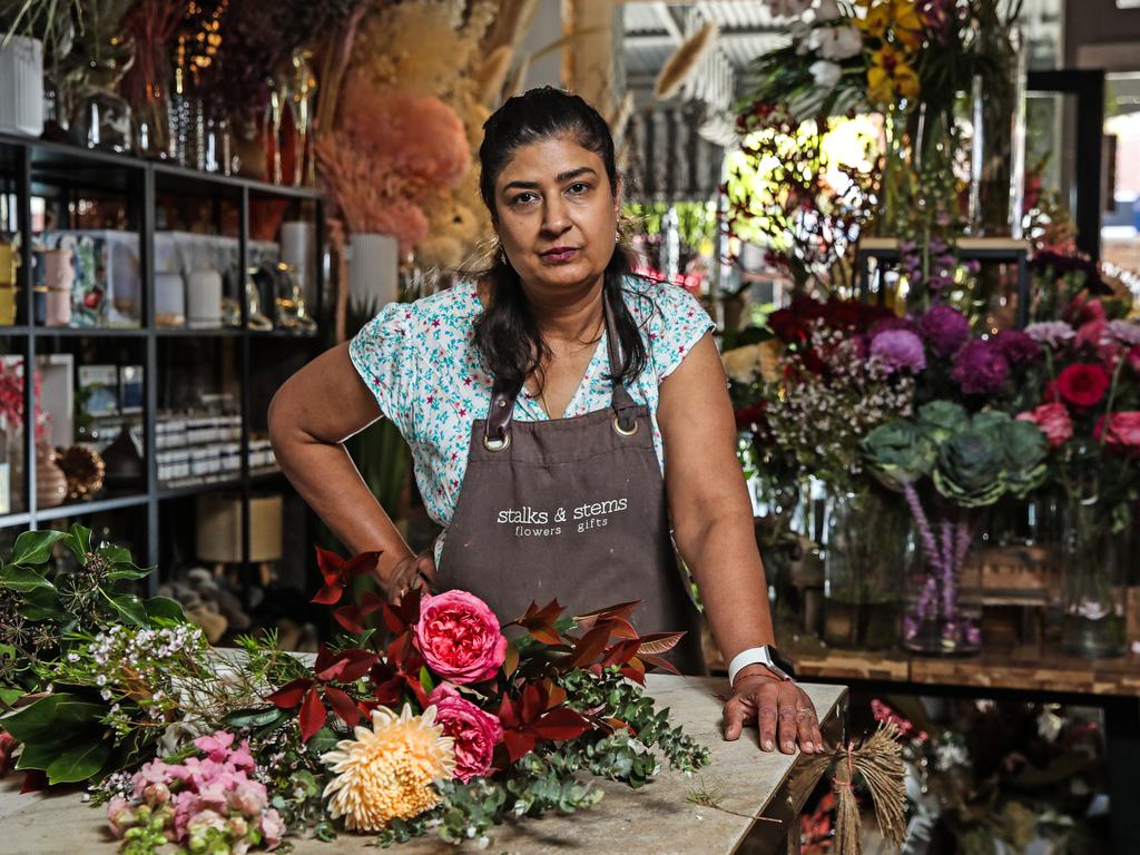 Owner of Stalks and Stems florist in Woolloongabba, Shobhana Sharma. Picture: Zak Simmonds