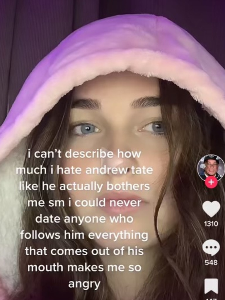 Teenage girls are fed up with boys being influenced by TikTok creator Andrew Tate. Picture: TikTok