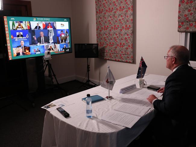 Prime Minister Scott Morrison on Sunday spoke with international counterparts to thrash out the issue as part of the G20 Leaders’ Summit. Picture: Adam Taylor