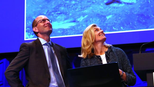 11/5/17: AMP Ceo Craig Meller and chairman Catherine Brenner at the AMP annual meeting at Sydney Town Hall. John Feder/The Australian