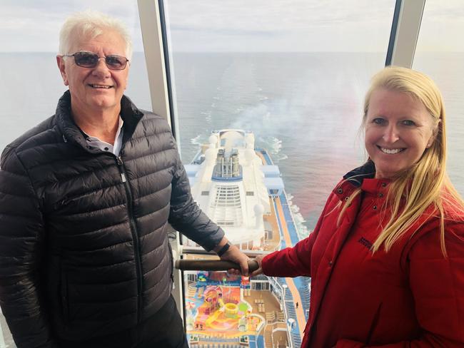 Yamba couple Gayle and Vic Doe, pictured here on Ovation of the Seas, are planning to spend almost a year cruising the world on various cruise liners.