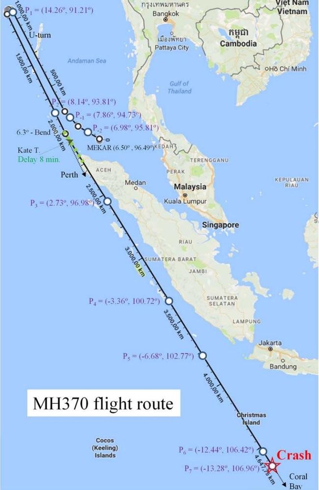 The proposed new course followed by Flight MH370 before it crashed into the Indian Ocean. Picture: Kristensen et al
