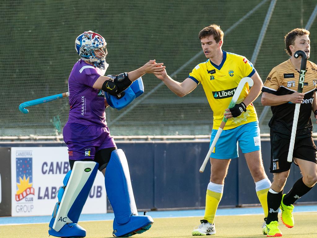 Canberra Chill Hockey One goalkeeper Andrew Charter (left). Picture: Andrew Castles.