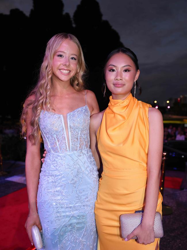 Mollie Hawke and Evie Tuppen at the Emmanuel College class of 2025 formal at HOTA for Gold Coast at Large. Picture, Portia Large.