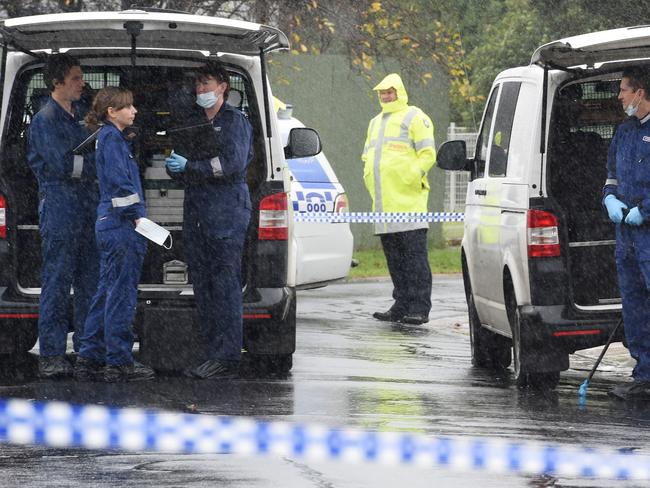 Homicide squad detectives investigate at the Broadmeadows home in Melbourne. Picture: AAP