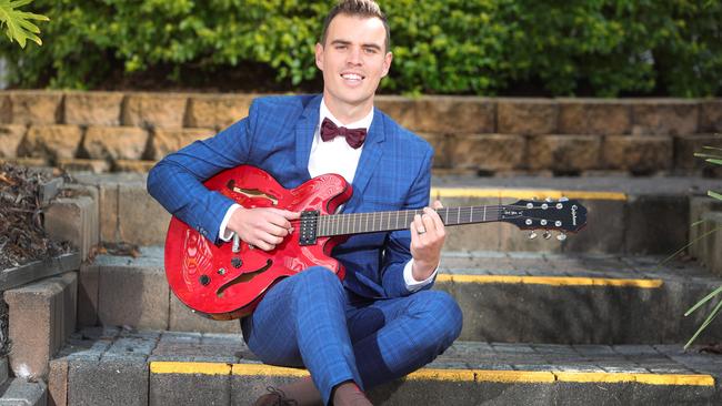 Jacob Meywes is a swing musician who is now featuring in 'micro concerts' at homes across the Gold Coast. Picture Glenn Hampson