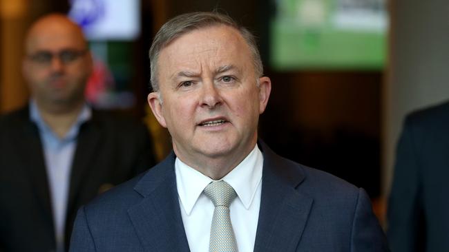 Anthony Albanese speaks during a press conference at Bankstown RSL in Sydney on Friday. Picture: NCA NewsWire / Damian Shaw