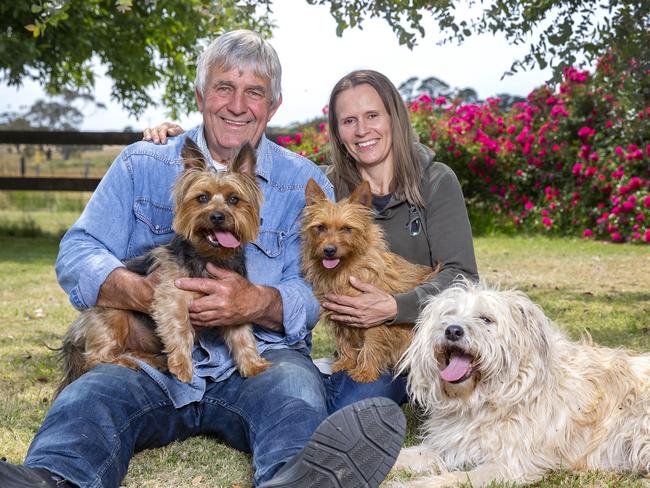 EMBARGO SUNDAY FEBRUARY 2nd 2020: Australia's Best Friend Campaign. #australiasbestfriendConvinced training animals is his destiny, Luke Hura has passed this happy fate to his children, Jason and Leeza, both of whom work at Paws on Film. Luke is with his daughter, Leeza Hura-Holland as well as  L-R Trouble, Trinny and Buddy.  Picture: Sarah MatrayJason was unable to make it to Victoria, he lives in Adelaide. Info on dogs if needed.Trouble:  Australian Terrier. Stared in TV commercials, and was Toto in the stage production of The wizard of OZ in Melbourne and PerthTrinny: Australian Terrier. TV series, Lead role, Larry the wonder pup,  Movie, Judy and Punch and TV commercialsRocky: Australian Shepard. TV series, Neighbours and TV CommercialsBuddy 15: Rescue Shaggy X retired now. was in Annie musical