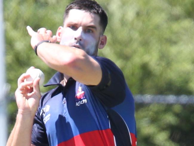 Premier cricket: Footscray v Geelong at Footscray.Footscray bowler Hamish Winter-Irving sends one down to Geelong batsman Hayden ButterworthPicture: Mark Wilson