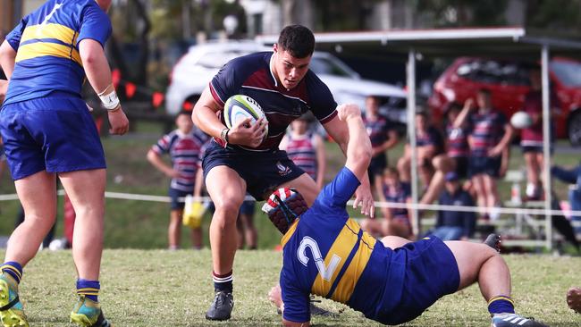 Action from the GPS Rugby Union match between TSS and Toowoomba Grammar during their clash at Southport on the Gold Coast. Carsen Patu. Photograph : Jason O'Brien