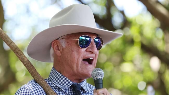 Member for Kennedy Bob Katter speaks at an anti-vax mandate rally in Cairns. Picture: Brendan Radke