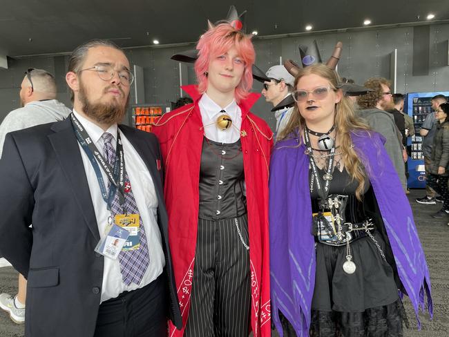 Maximilian McKenzie Fitzpatrick, Marshal and Sophia at the 2024 PAX Aus Convention at the Melbourne Convention and Exhibition Centre. Picture: Himangi Singh