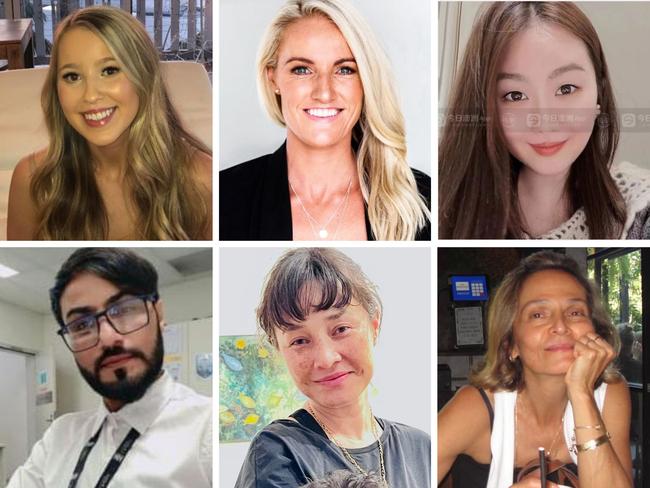 Bondi victims (top l-r) Dawn Singleton, Ashlee Good, Cheng Yixuan (bottom l-r) Faraz Ahmed Tahir, Jade Young and Pikria Darchia.