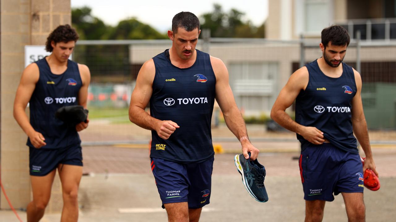 Taylor Walker made an early return to Adelaide training. Picture: Kelly Barnes