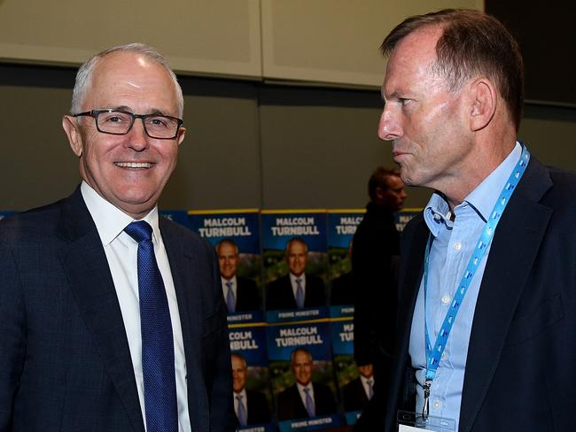 Prime Minister Malcolm Turnbull and former prime minister Tony Abbott at NSW Liberal Party event in Sydney, July 2017. The two rivals were never going to be BFFs. Picture: AAP