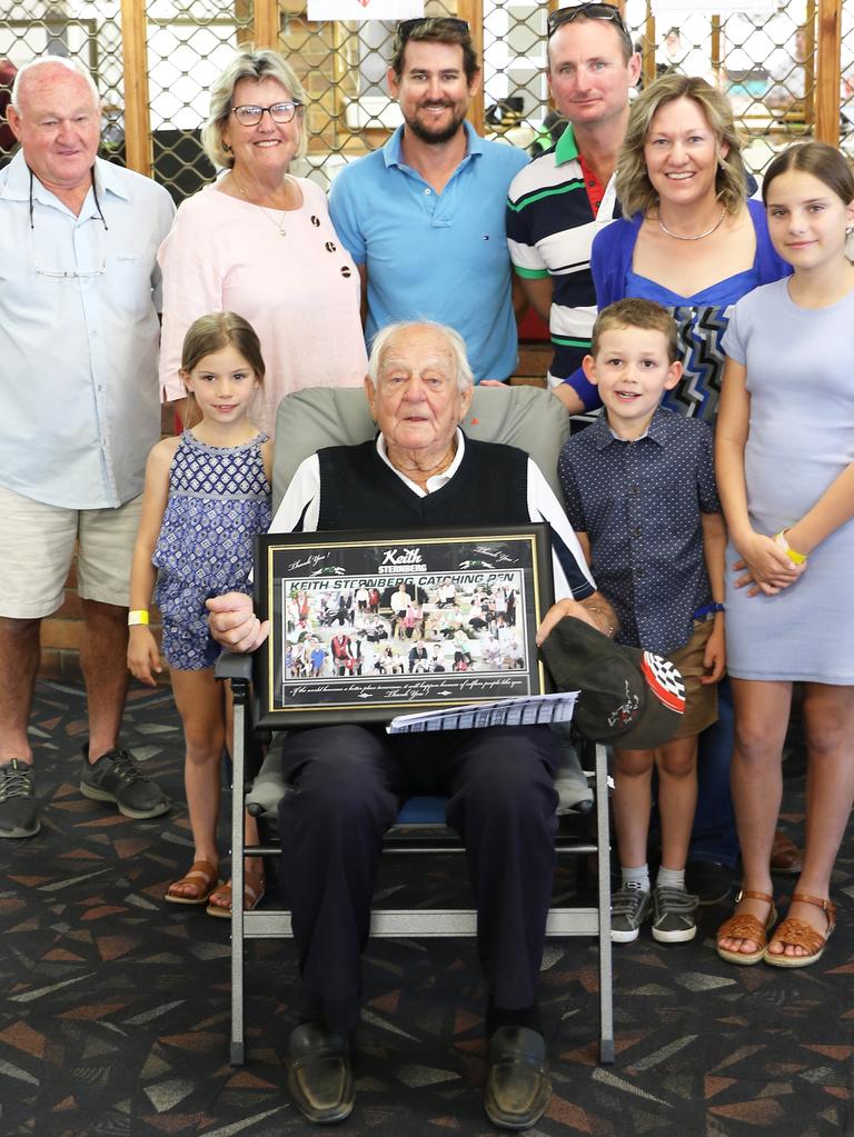 Keith Sternberg with family and friends at his special being honoured at the Ipswich Showrounds. Picture: justgreyhoundphotos.com.au