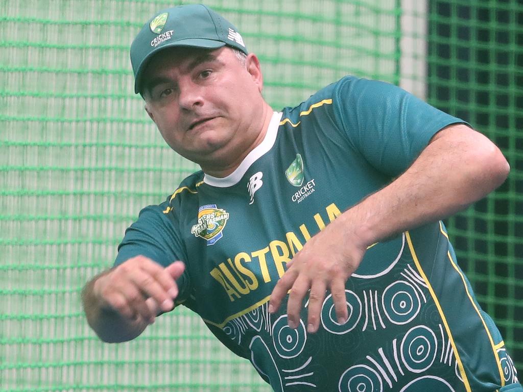 The Trans Tasman trophy for indoor cricket is being played on the Gold Coast at Ashmore. Australia v New Zealand Mens 40s .Aussie Tode Biracoski takes a shot.. Picture Glenn Hampson