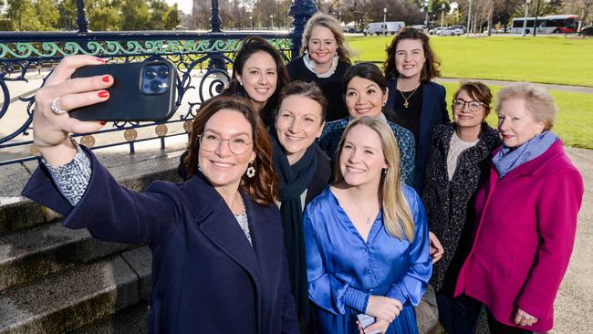 South Australian Liberal Party women’s taskforce members from left: Carolyn Power, Leah Blyth, Nicola Centofanti, Penny Pratt, Jing Lee, Laura Curran, Chelsea Potter, Michelle Lensink and Trish Worth. Picture: Brenton Edwards