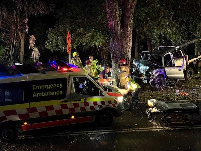 Emergency services at the scene of a fatal road crash on Cabbage Tree Rd, Bayview on October 7, where a ute with six teens hit a tree. The 16-year-old front seat passenger died. Pix supplied