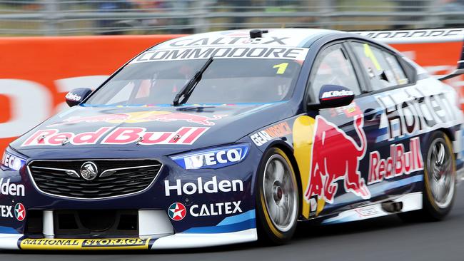 Red Bull Racing’s Jamie Whincup on his way to setting the fastest qualifying time at Bathurst on Friday. Picture: Tim Hunter.