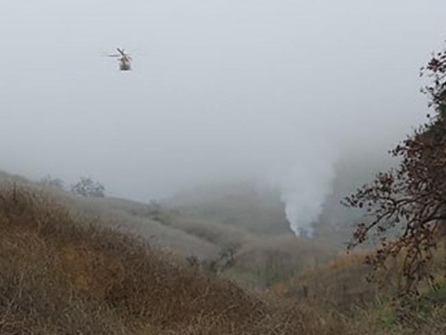 The scene of the fatal helicopter crash in Calabasas. Picture: LA County Sheriff/Twitter