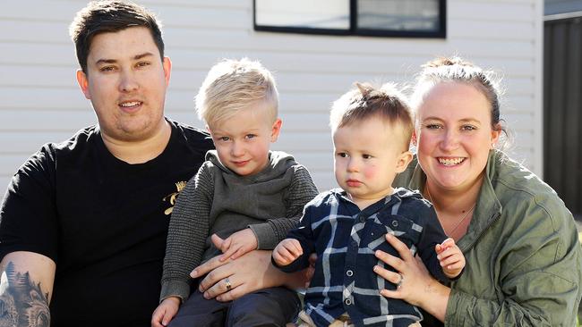 Jordan Burr Marsh with his wife Lana and their kids Lachlan 3 and Cohan 1. Picture: Tim Hunter.