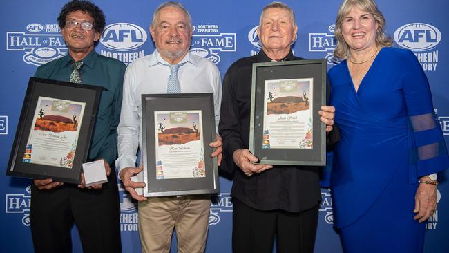 Don Bonson Jr, Ken Bonson, Alan Smith and Eva Lawler at the 2023 AFLNT Hall of Fame. Picture: Pema Tamang Pakhrin