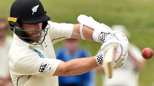 New Zealand captain Kane Williamson bats towards a century against England in Hamilton. Picture: AFP