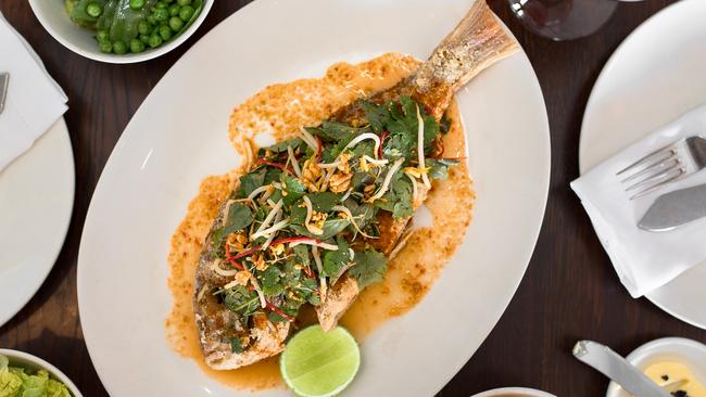 Whole snapper with seasoning from The Fish House in Burleigh Heads.