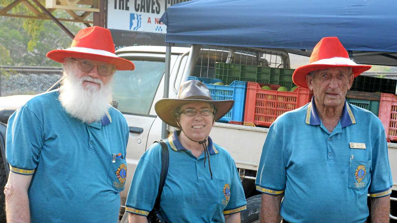 Caves residents began evacuation procedures late Friday November 30 as fires break out again: Gracemere Lions club members Bob Johnson, Judith Letchford and Selwyn Nufer. Picture: Jann Houley