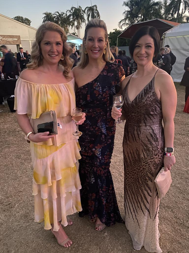 Mandy Fellowes, Susie Lorback and Julie Ryan enjoy the 2022 Darwin Cup Gala Ball. Picture: NT News