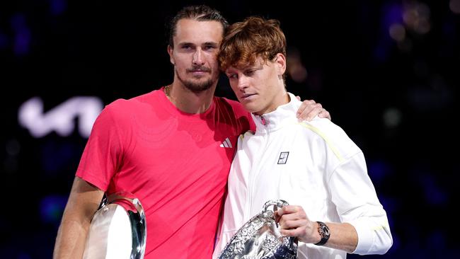 Italy's Jannik Sinner and Alexander Zverev. Photo by Martin KEEP / AFP.