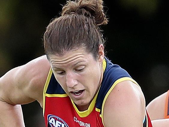 AFLW - 10/03/19 - Adelaide Crows v GWS Giants at Peter Motley Oval. Jess Foley and Erin McKinnon. Picture SARAH REED.