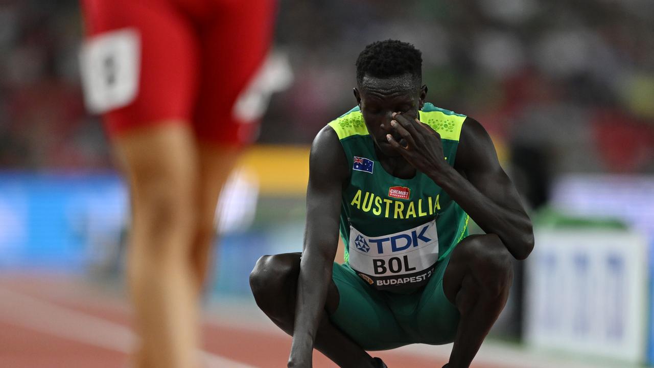 Peter Bol of Team Australia reacts after the Men's 800m Heats. Picture: Getty Images