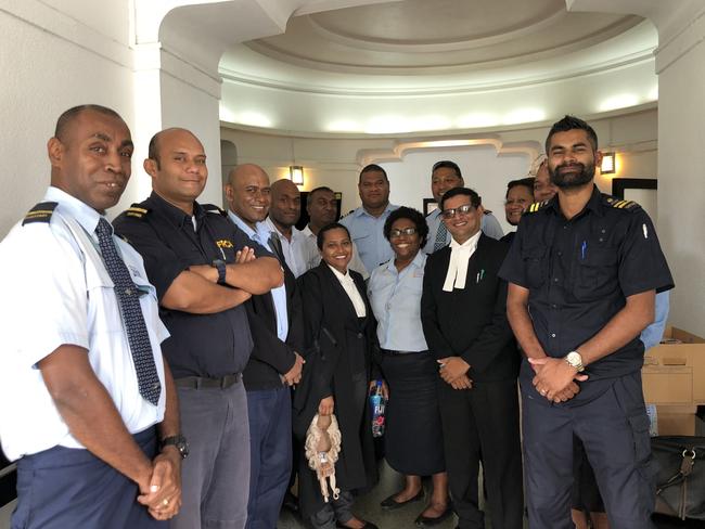 Fiji Revenue and Customs Service officers with Fiji Office of Department of Public Prosecutions lawyers at the Suva High Court during the Nikolic trial last week. Picture: Varanisese Bolatagane