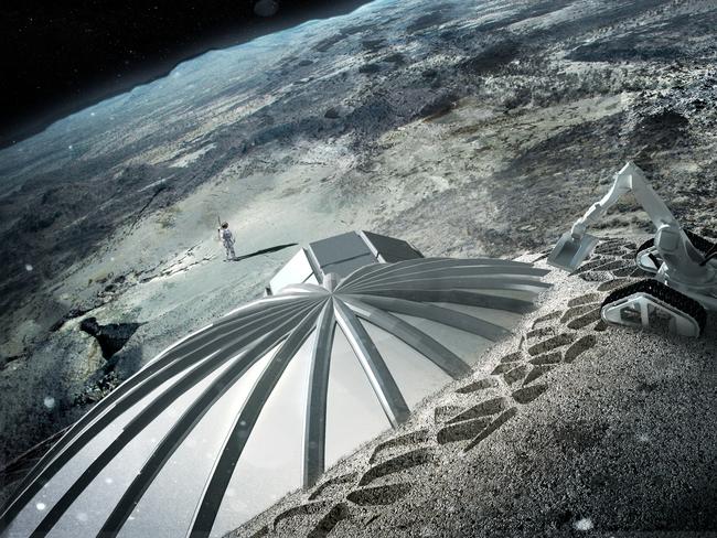 Multi-dome lunar base based on the 3D printing concept. Once assembled, the inflated domes are covered with a layer of 3D-printed lunar regolith by robots to help protect the occupants against space radiation and micrometeoroids. Picture: ESA