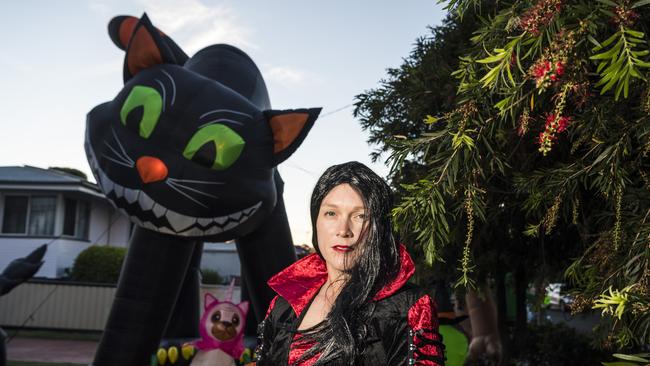 Tara Pearson hosts trick or treating on Halloween in Newtown, Sunday, October 31, 2021. Picture: Kevin Farmer