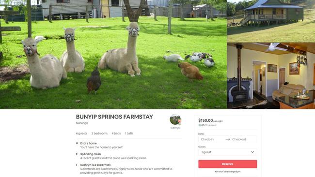 Bunyayip Springs Farmstay, situated in the Nanango, has a rating of 4.95 stars on Airbnb.