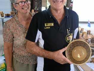 WOOD WORKER: Dell and Lance Ganter at the Heritage Village. Picture: Jann Houley