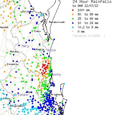 Rainfall totals in the 24 hours to 9am on Friday. Picture: Bureau of Meteorology